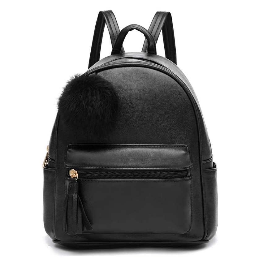 Mini Backpack Purse for Girls Teens Women Purses PU Leather Pom Backpack Shoulder Bag with Charm Tassel